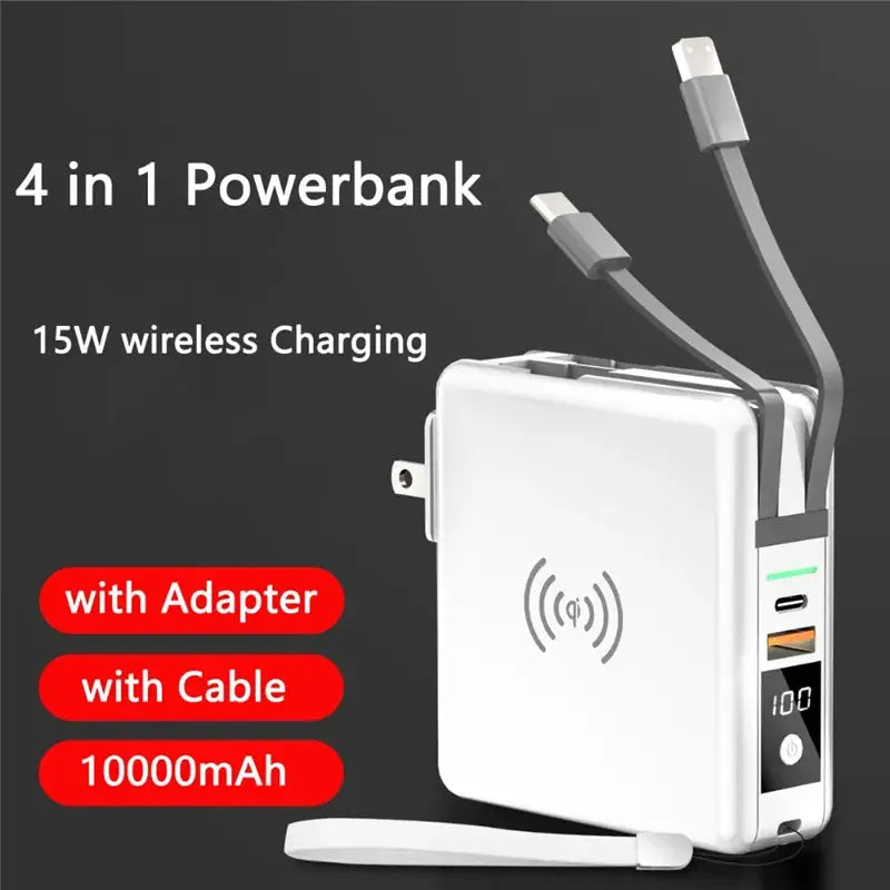 Power Bank 10000mAh With AC Plug 15W Fast Wireless Charging Powerbank USB Type C Mobile Phone Wall Charger for iPhone 14 Xiaomi eprolo