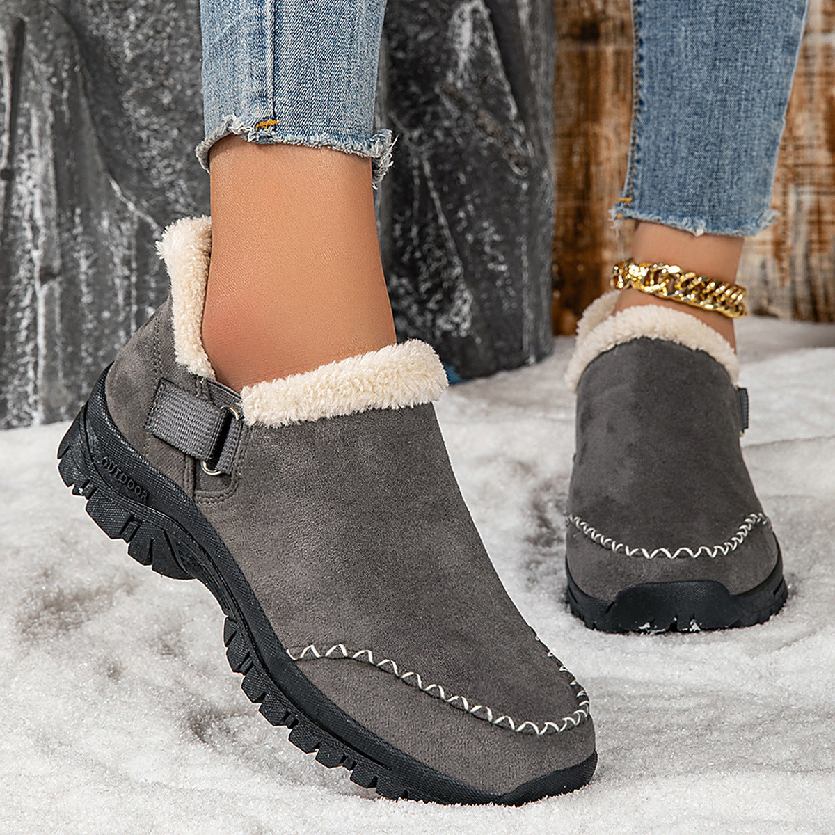 Outdoor snow boots with low cut lightweight and plush cotton tow eprolo