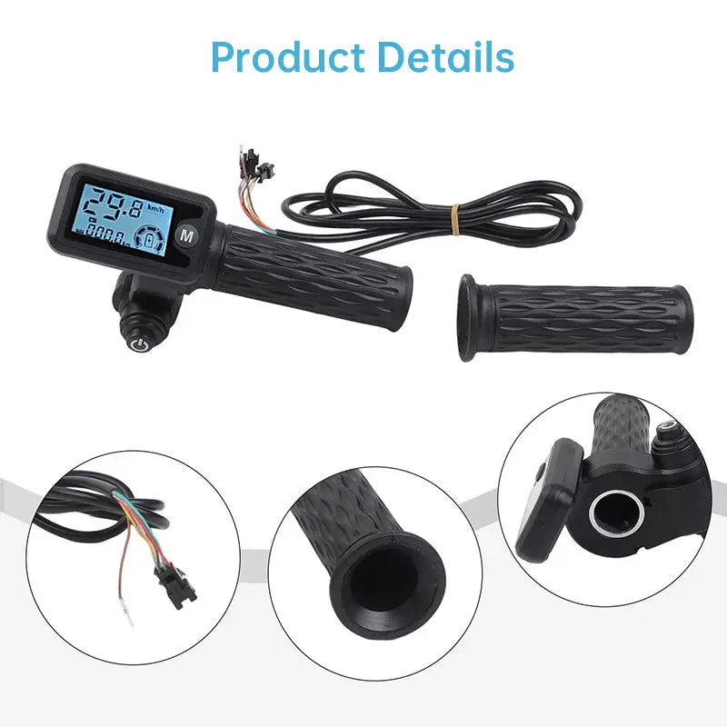 Electric Bike Throttle with LCD Speedometer & Voltmeter, 170cm Cable, Compatible 36/48/60/72V, Includes a Pair eprolo