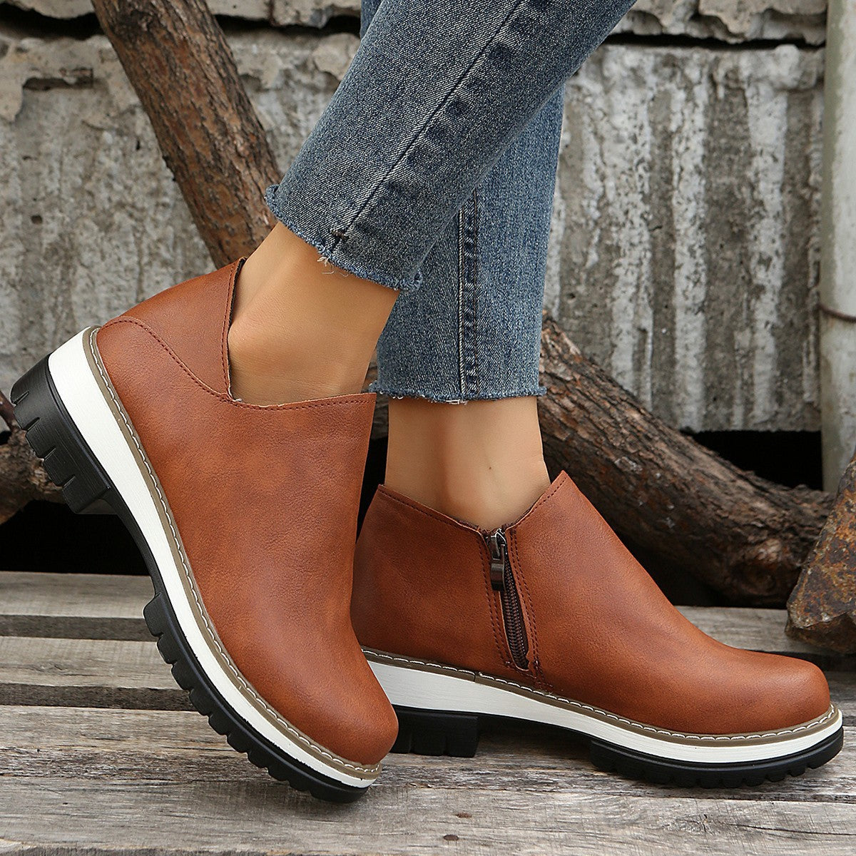 Women's single shoe low heel side zipper all season wearing style eprolo