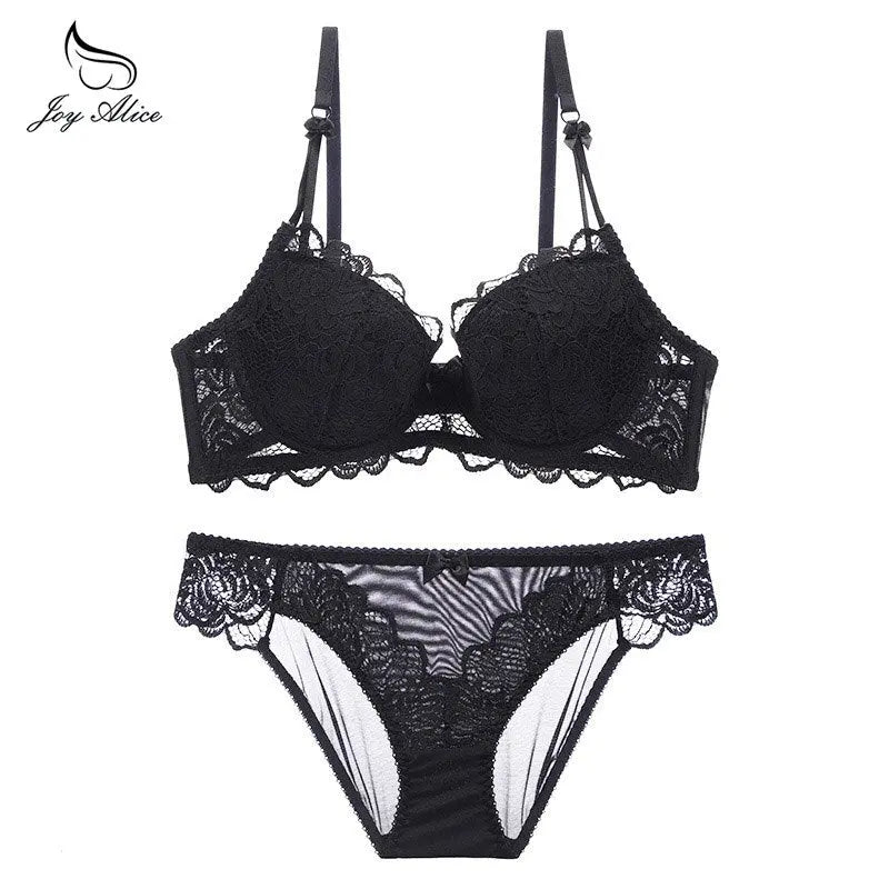 Womens Lace Bra Brief Sets Seamless Push up Bras White Black Sexy Lingerie Gathering france bras Plus size Cup eprolo