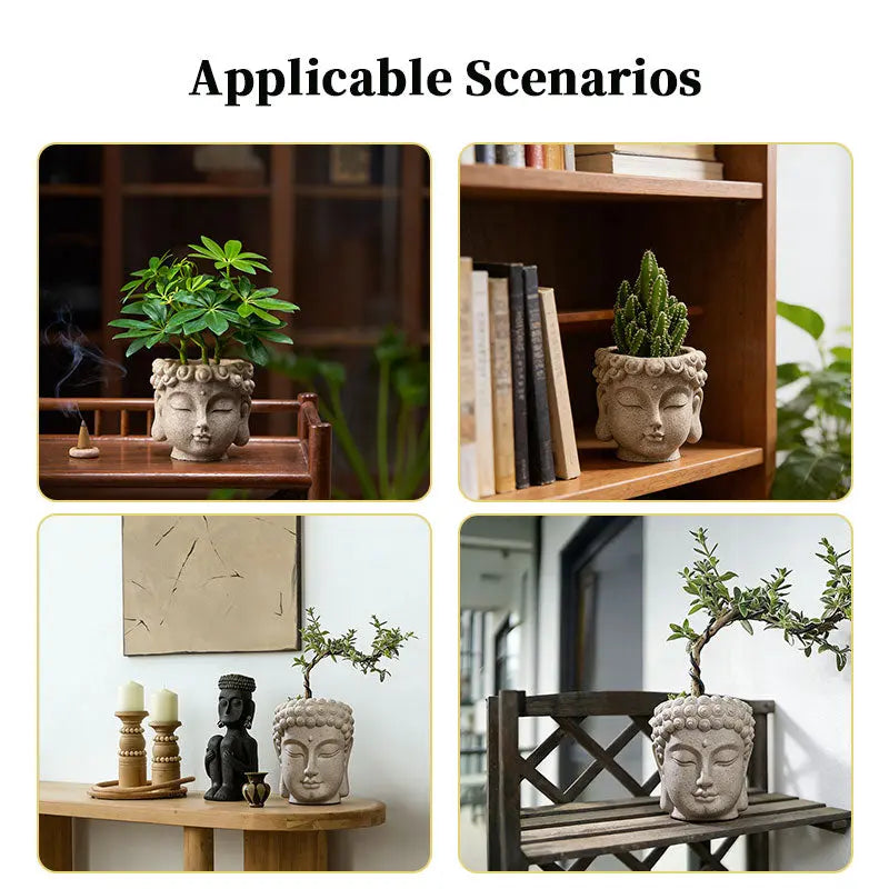Buddha Head Flower Pot, Small Resin Succulent Planter, Garden Pot Home Office Desk Decoration eprolo