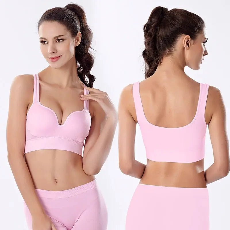 3D No Steel Ring Gathering Stand Up Sports Bra Womens Traceless Running Fitness Yoga Bra Sleep Large Bra Women eprolo