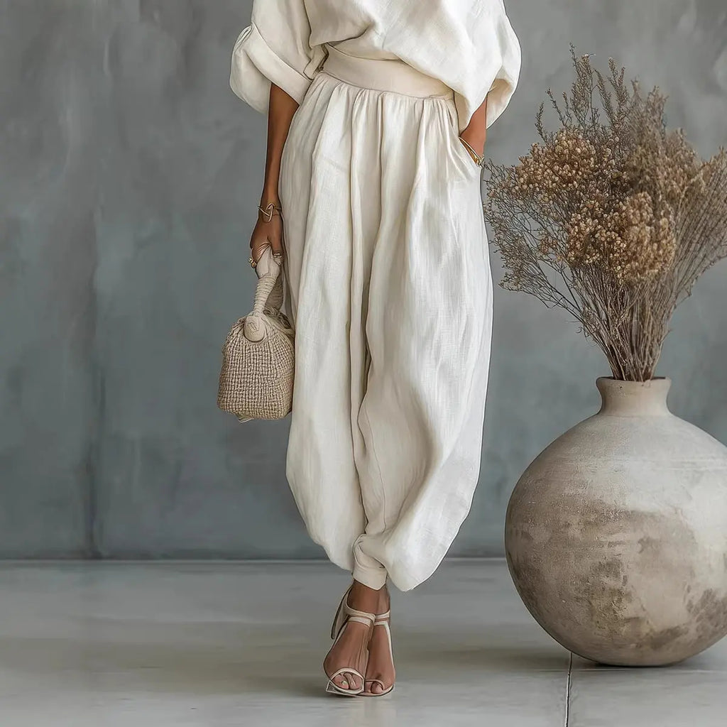 Loose wide leg casual loose top lantern pants cotton and linen eprolo