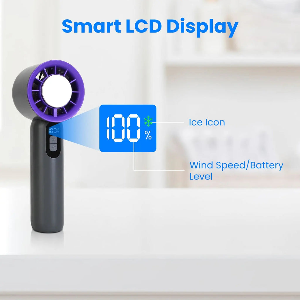 One Hundred Speed Handheld Fan With Ice Cooler High Speed Turbo Fan 3000mAh Rechargeable Hand Fan With LCD Display For Travel Camping Beach Outdoor My Store