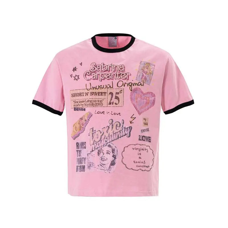 Letter Love Printed Round Neck Short Sleeve eprolo