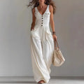 Pocket V-neck button vest jumpsuit for women eprolo
