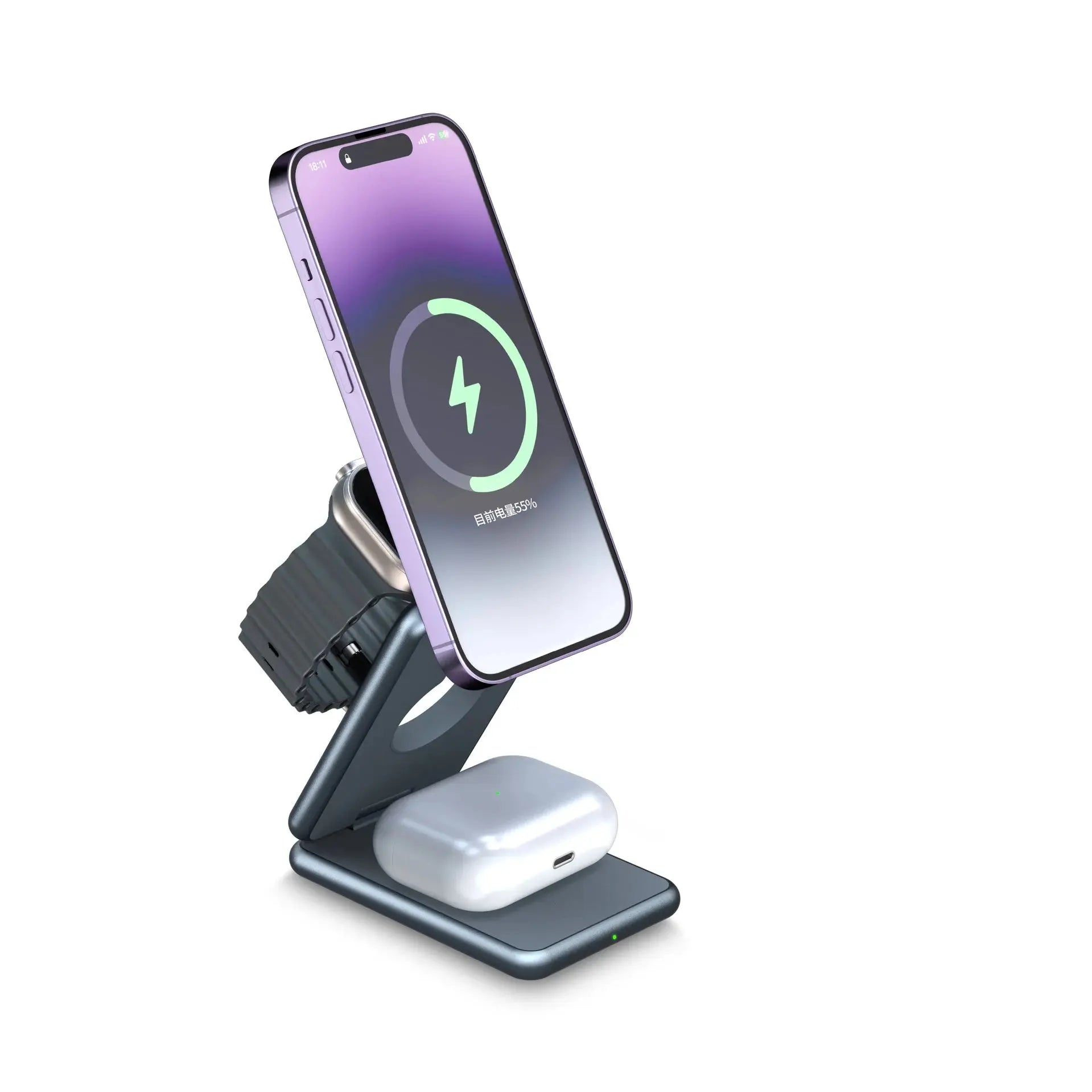 Alloy folding Magsafe15W magnetic wireless fast charging mobile phone earphone watch three-in-one folding wireless  charger eprolo