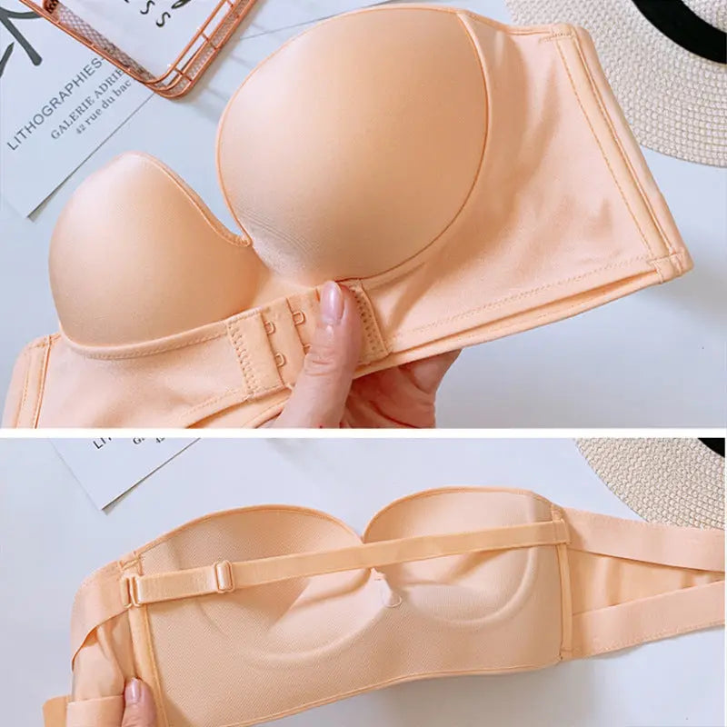 Oxygen bra for women without shoulder straps front buckle gathering anti slip invisible breathable wrapped bra eprolo