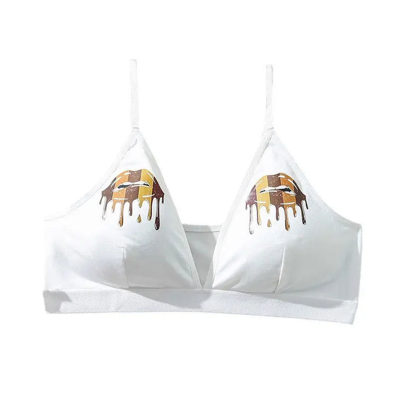 Sexy underwear women summer thin women's bra without steel ring printing comfortable breathable bra gathered vest eprolo