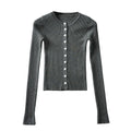 Round neck buckle long sleeved elastic slim fit top eprolo