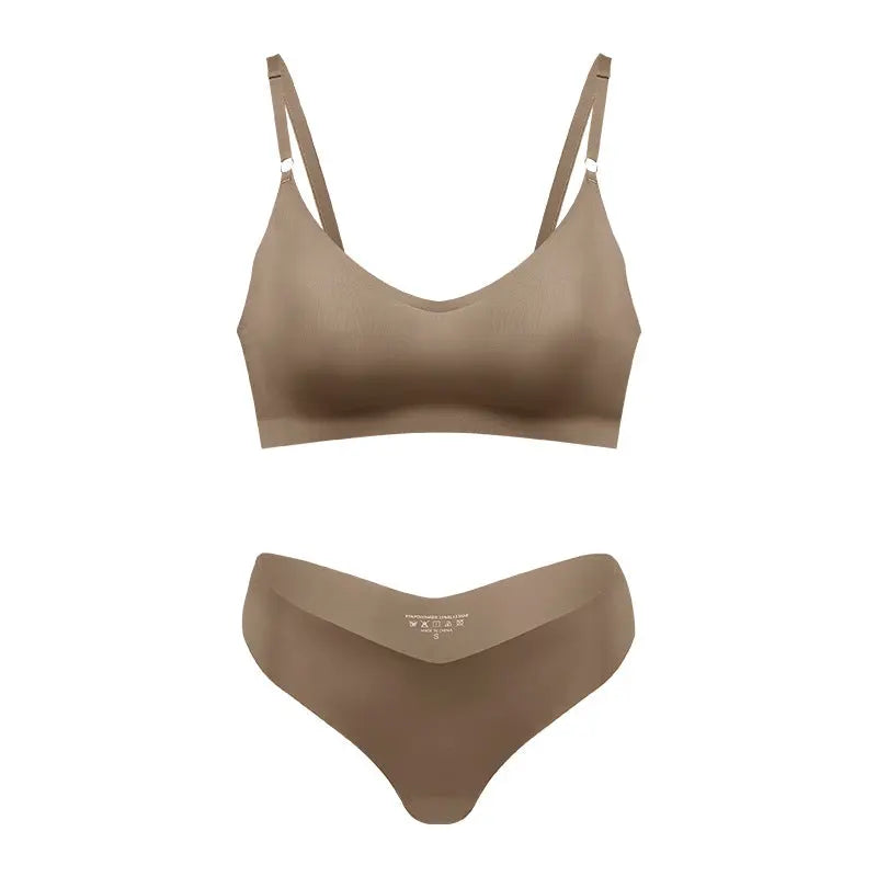 Large size V-neck underwear set for women, no steel ring seamless underwear with briefs for women eprolo