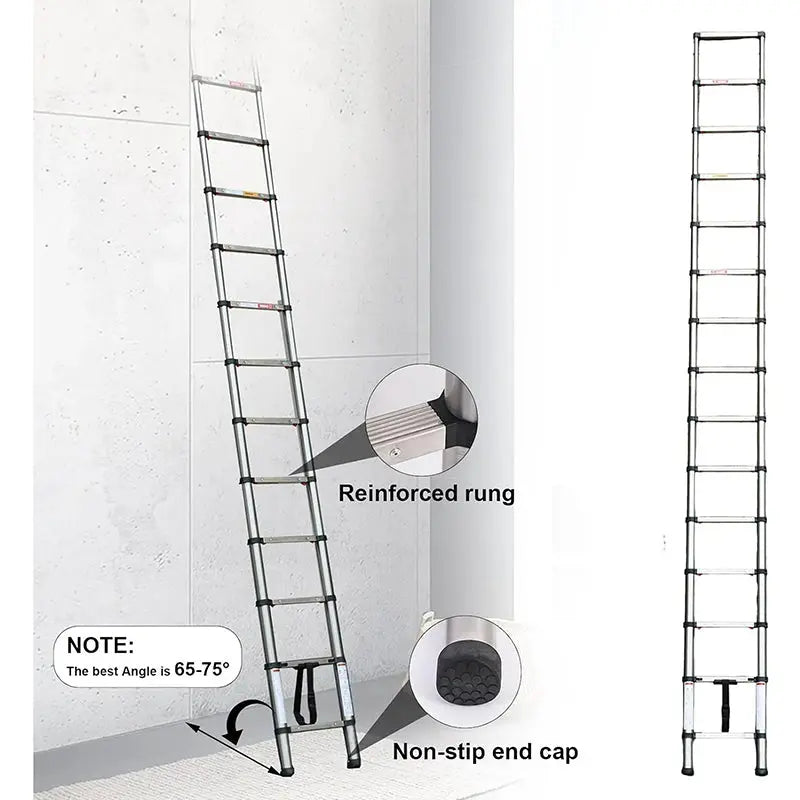 Heavy-Duty Stainless Steel Telescoping Ladder, 2.6-6.3M (8.5-20.7ft) 330lb Load, Anti-Slip Lock, for Home/RV/Attic, Room Decor eprolo