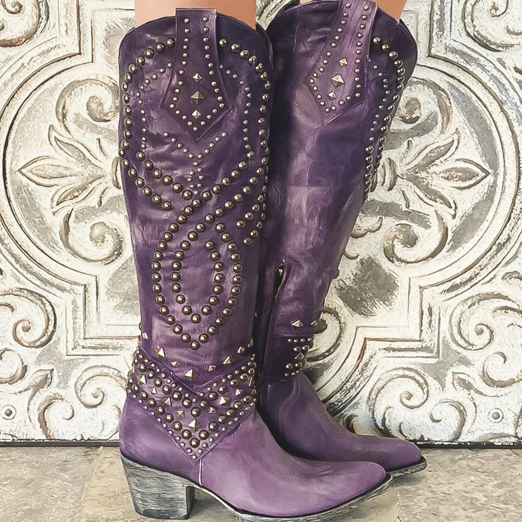 Riveted long boots thick heel middle heel riveted high heeled women's boots eprolo