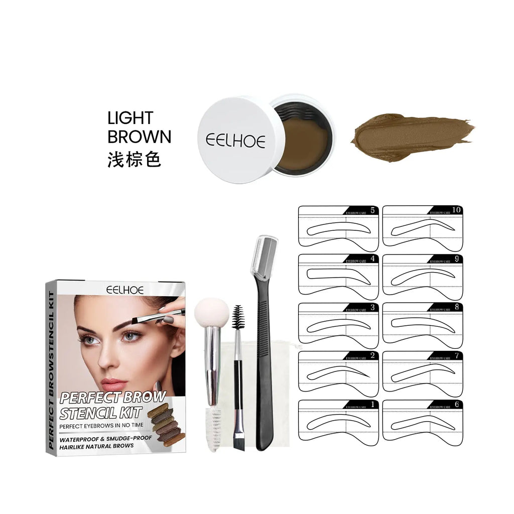 EELHOE Perfect Brow Stencil Kit, Waterproof Smooth Easy Color No Smudge No Makeup Natural Three-Dimensional Eyebrow Cream eprolo