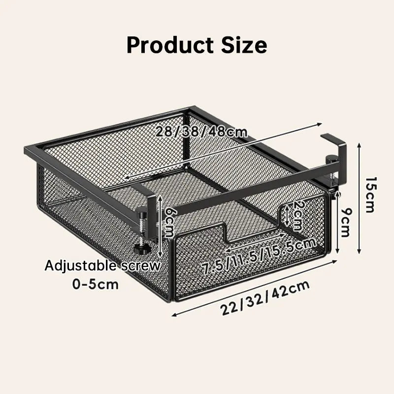 Desktop Drawer Organizer, Under-Desk Hanging Storage Box, Iron Mesh Office Supply, Long Rectangle Design, Chinese Style eprolo