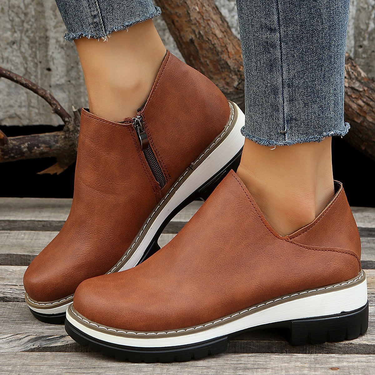 Women's single shoe low heel side zipper all season wearing style eprolo