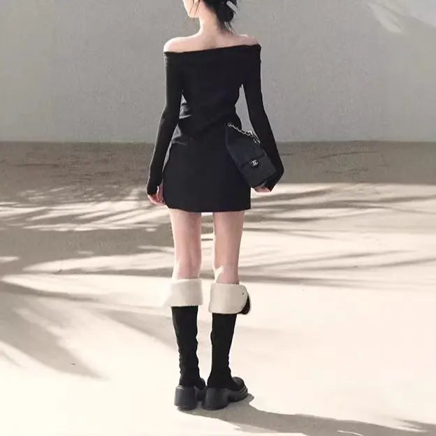 Sexy Black Fitted Long Sleeve Dress for Women  Slim Short Dress eprolo