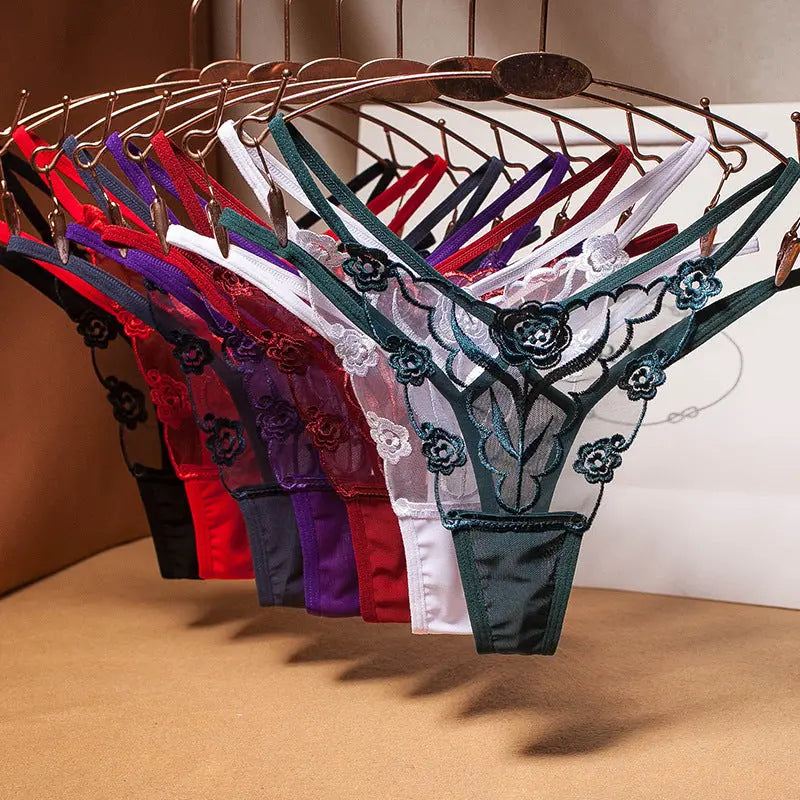 Embroidered women's thong with transparent mesh and fine straps, seamless underwear for women My Store