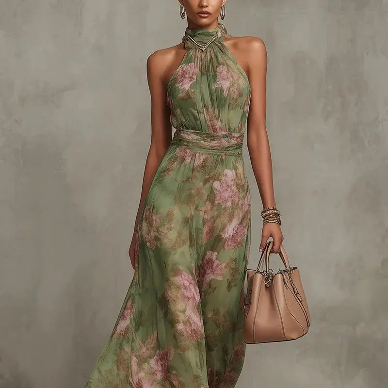 Wrinkled hip bag mesh printed irregular slit letter suspender dress eprolo