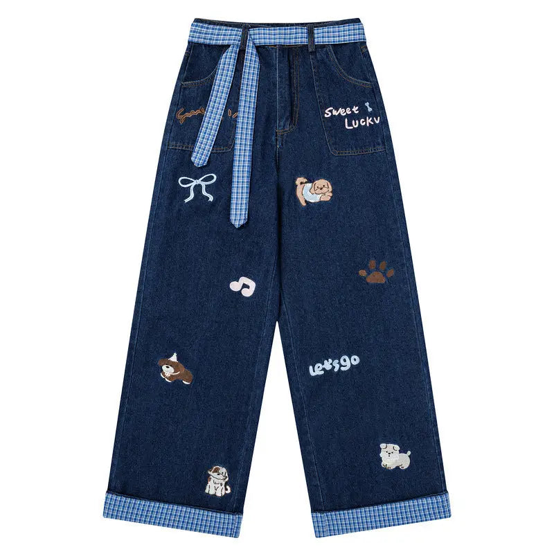 Plaid Denim Pants for Men and Women Loose and Personal Wide Leg Pants eprolo