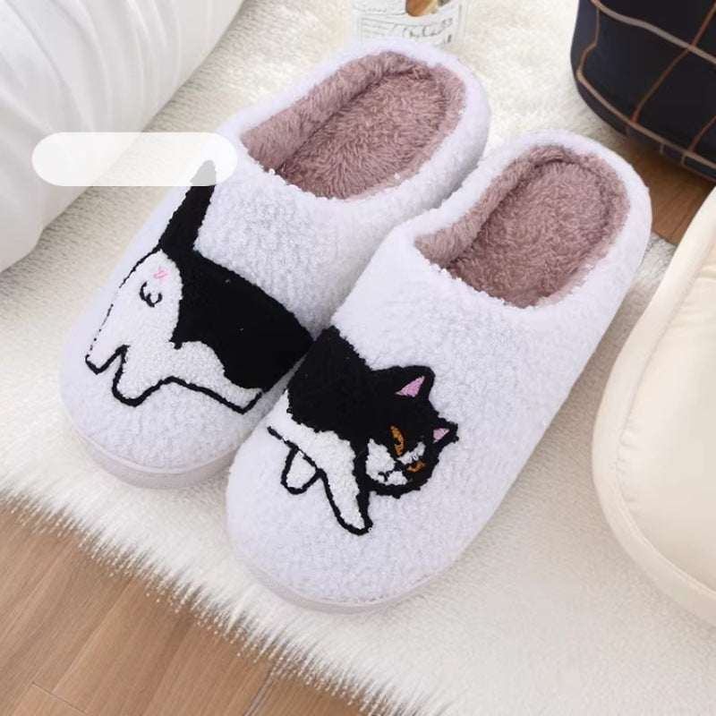 Home plush thick cartoon cow cat cute cotton slippers for women eprolo