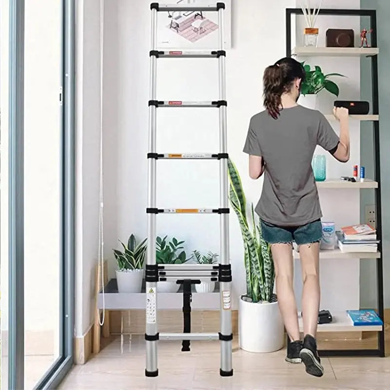 Heavy-Duty Stainless Steel Telescoping Ladder, 2.6-6.3M (8.5-20.7ft) 330lb Load, Anti-Slip Lock, for Home/RV/Attic, Room Decor eprolo