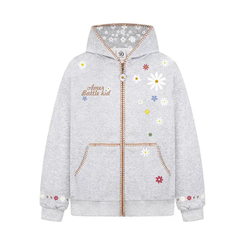 Floral Embroidery Hooded Sweatshirt Unisex Loose Casual Outerwear eprolo