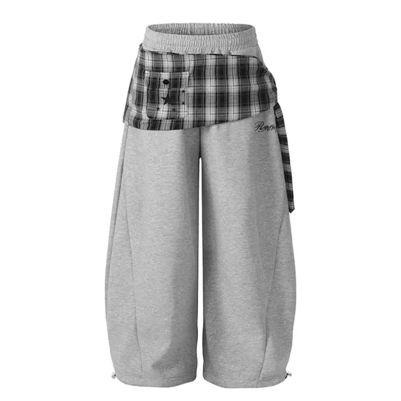 Star Plaid Tie-Waist Dagger Casual Pants Women Loose Dance Wide Leg Pants eprolo