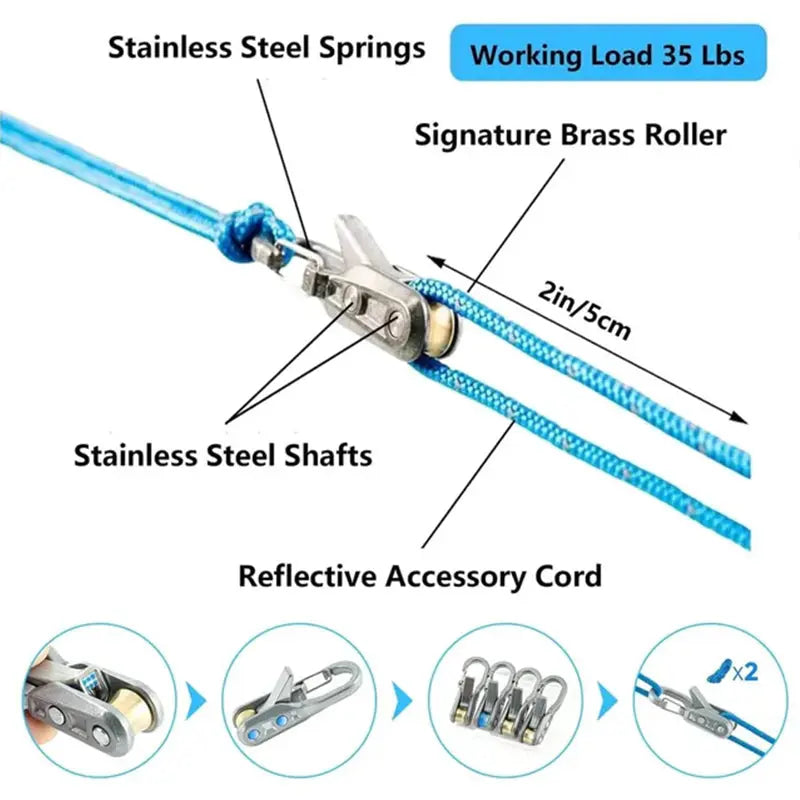 6-Pack Paracord Adjusters, Rope Tightening Tools with Wheels, Camping High-Strength Tighteners & Tarp Straps eprolo