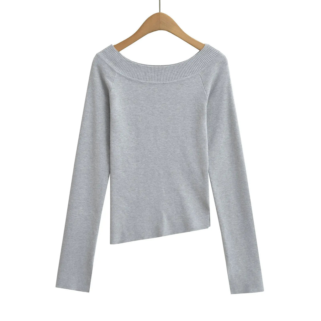 One neck slanted shoulder, off shoulder elastic slim fit top eprolo