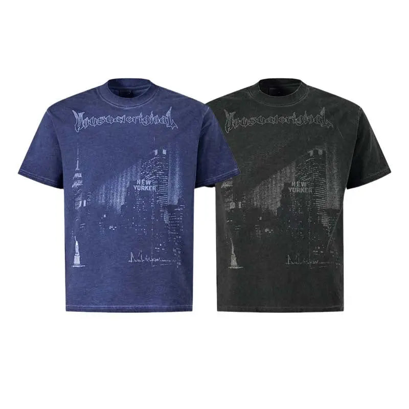 Urban architecture printing washing and making old short sleeves eprolo