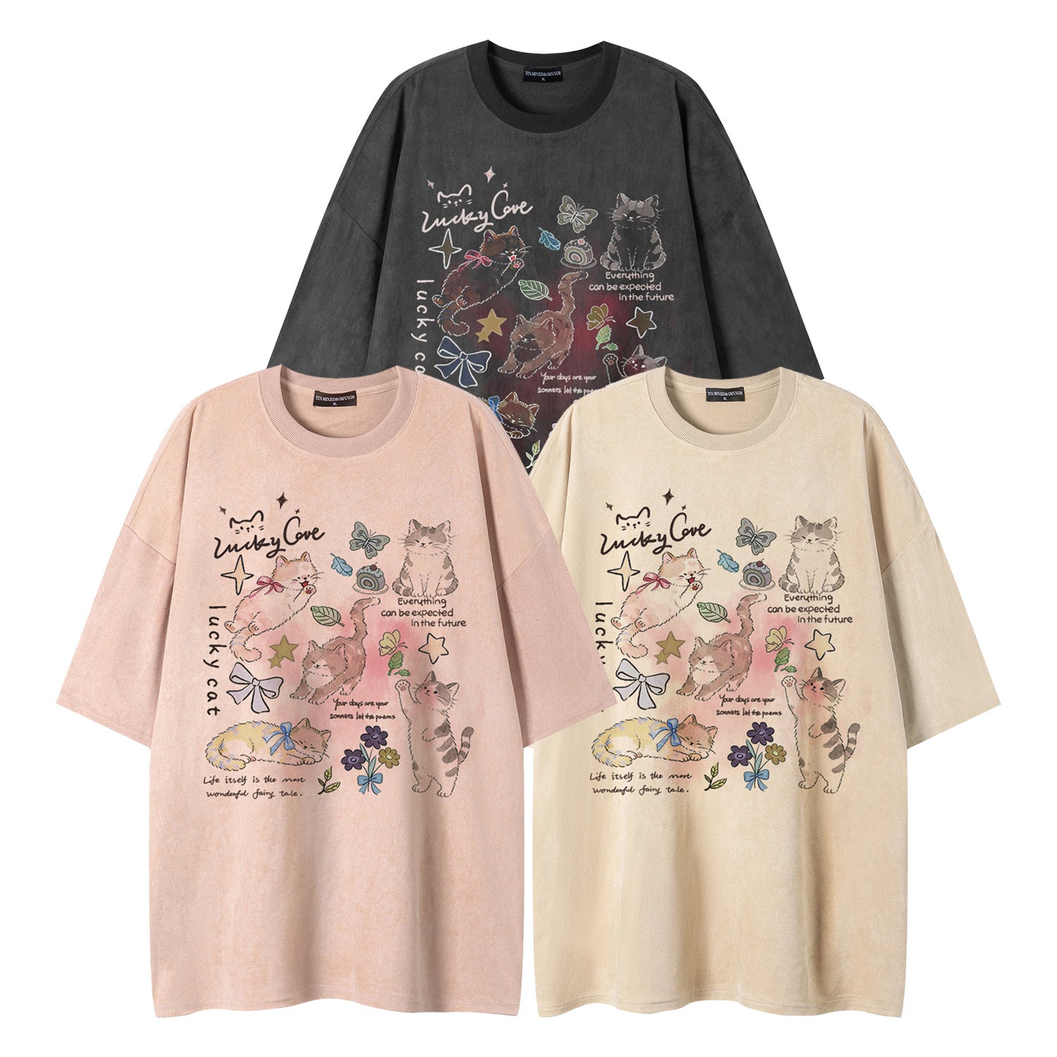 Cat butterfly print short sleeved shirt eprolo