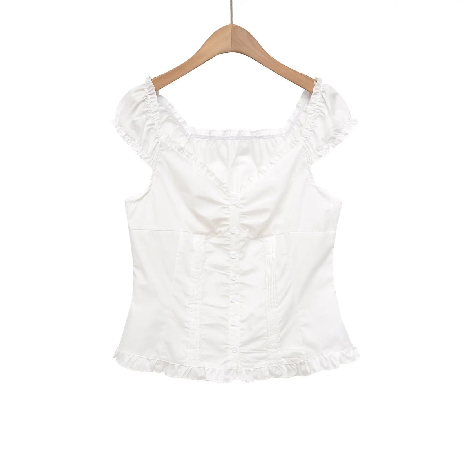 Solid Color Short Sleeve Button-Up Collar Women's Top eprolo