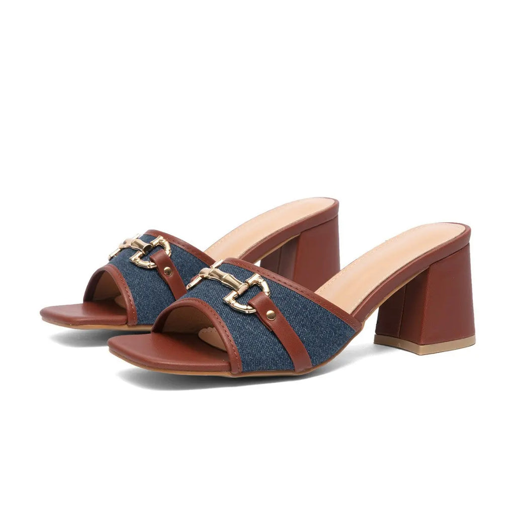 New Style Chunky-heeled Square-toe Slip-on Fashionable European And American-style Sandals My Store