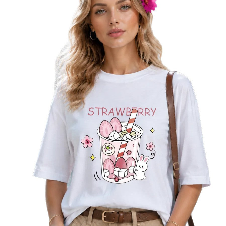 Rabbit pattern loose short sleeved T-shirt eprolo