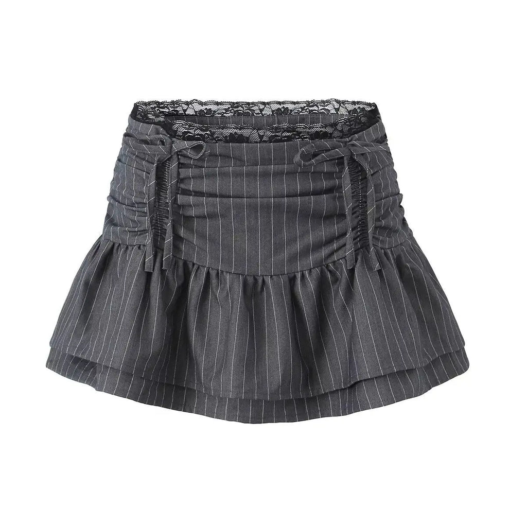 Style Stripe Elastic Waist Drawstring Slim Fit Skirt eprolo