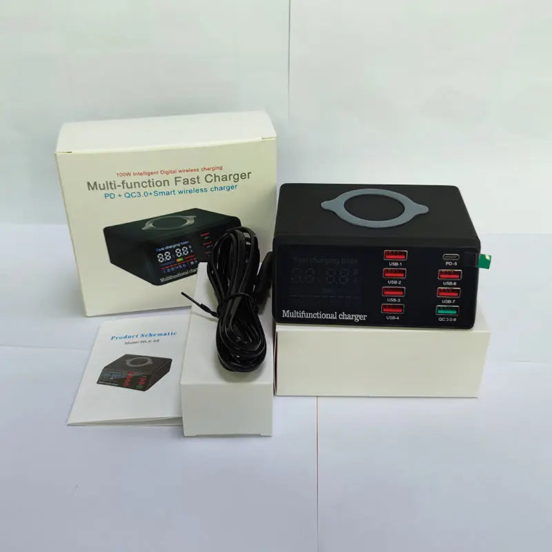 Multi-Function 100W High Power Fast Charging USB Multi-Port Charger QC3.0 Mobile Phone Wireless Charger eprolo