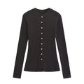 Round neck single breasted slim fit cardigan top eprolo
