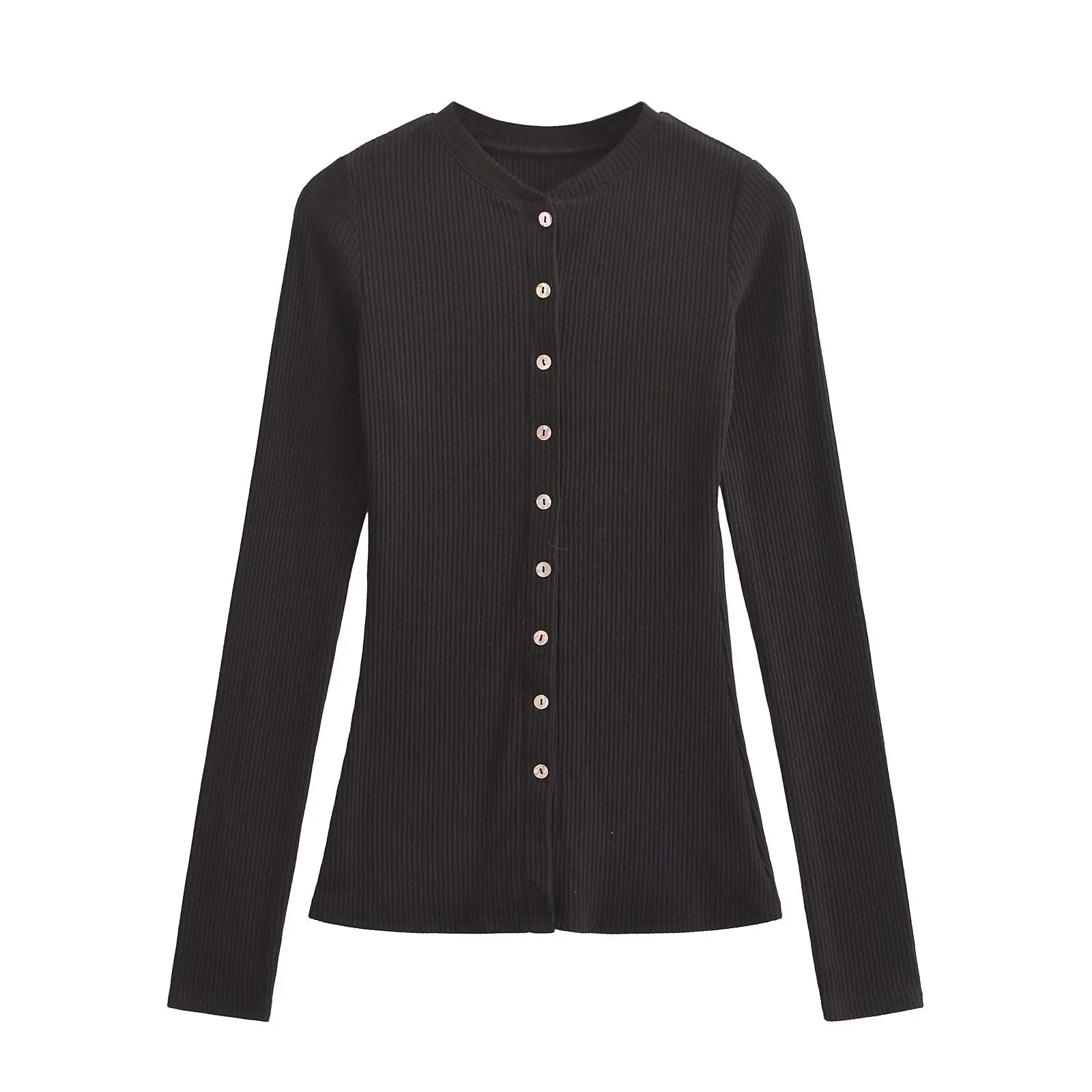 Round neck single breasted slim fit cardigan top eprolo