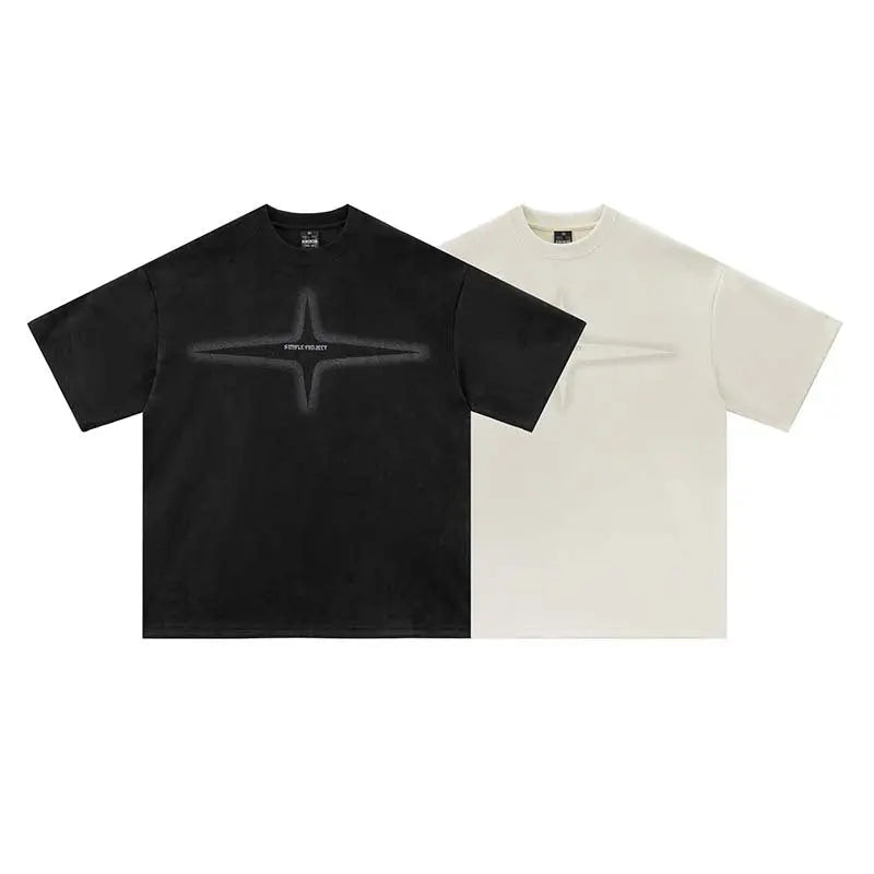 Star letter printed suede short sleeved shirt eprolo