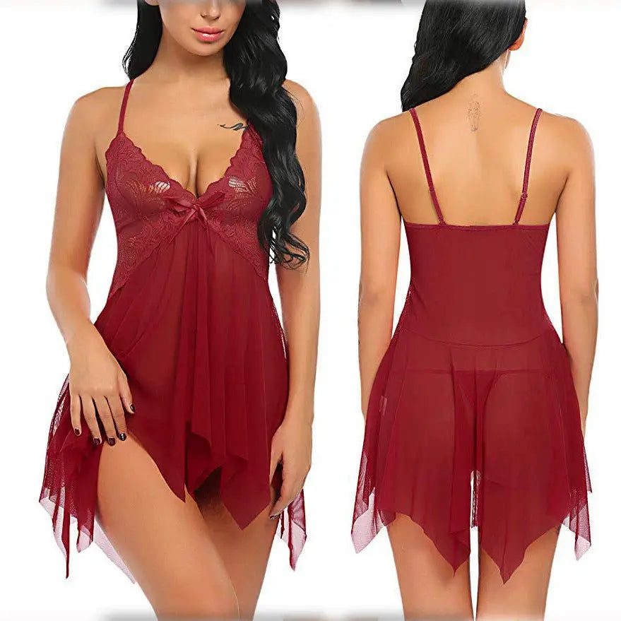 Mesh women's perspective sexy lingerie two-piece set tempting suspender nightgown sexy My Store