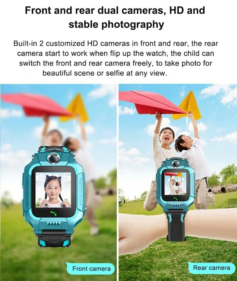 Q19 Dual Cameras Flip design waterproof Kids Smart Watch LBS Positioning SOS Mobile Phone Watch eprolo