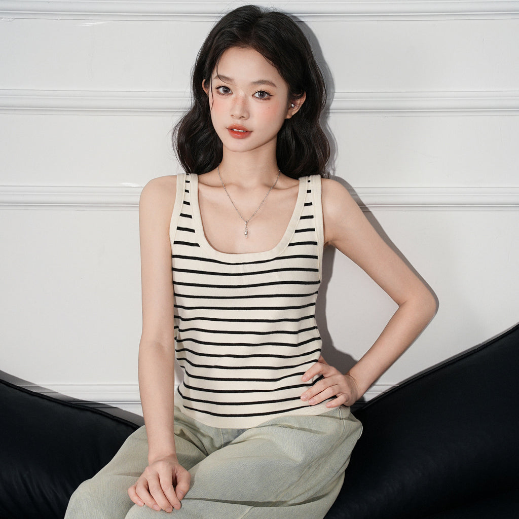 Color-block Knit Camisole Top for Women, Short Sleeveless Slim Fit Summer Inner Wear eprolo