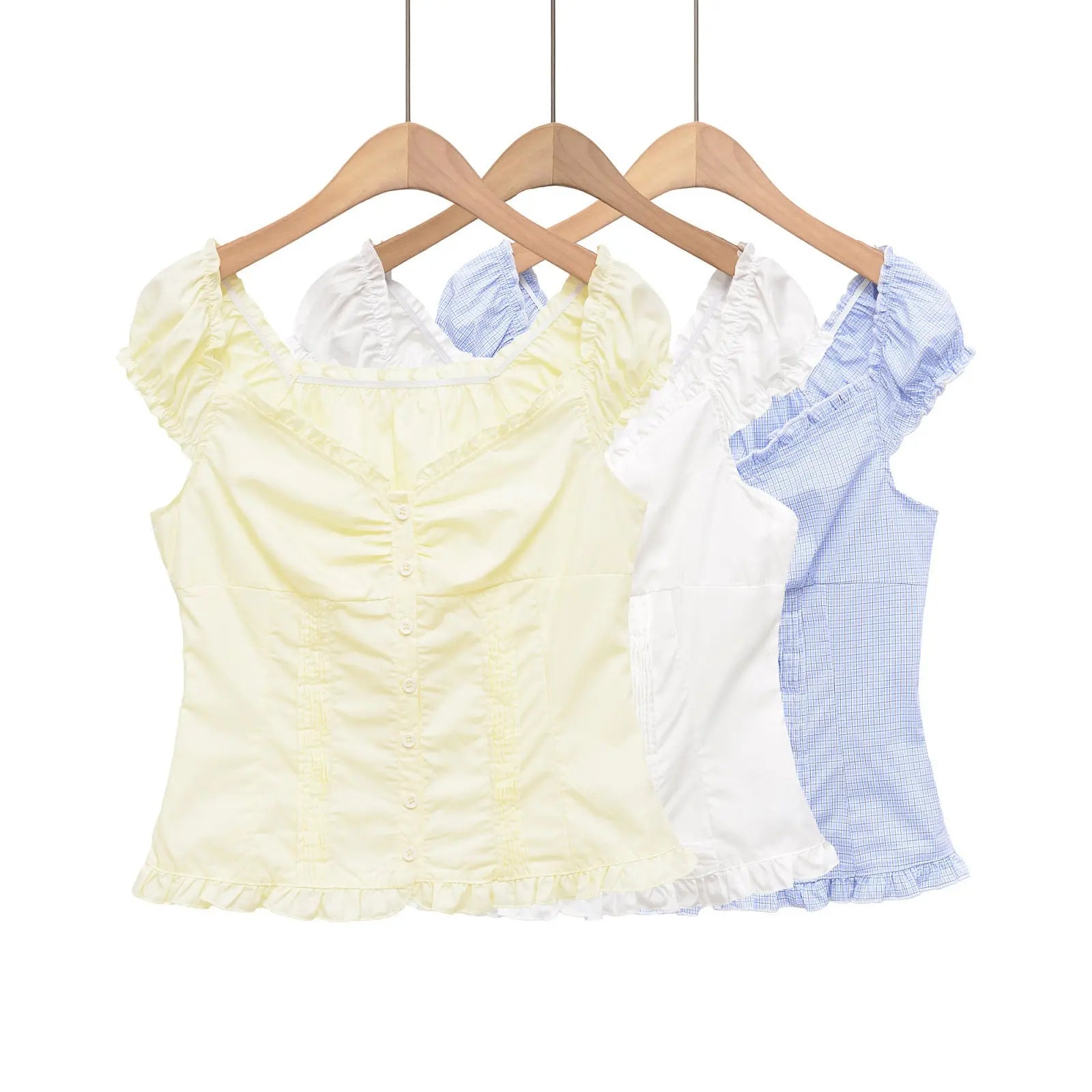 Solid Color Short Sleeve Button-Up Collar Women's Top eprolo