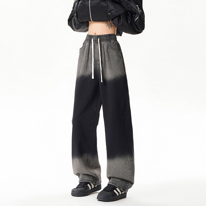 Gradient Drawstring Wide-Leg Jeans for Men eprolo