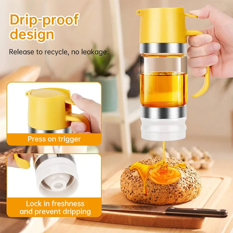 300ml Durable Glass Honey Dispenser with Handle, Transparent, Drip-Proof Press Pump for Bread, Honey Pot eprolo
