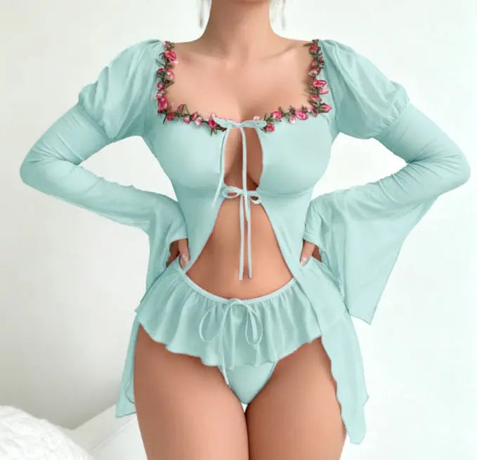Strap Sleep Dress Erotic Lingerie Sleepwear Embroidered Design eprolo