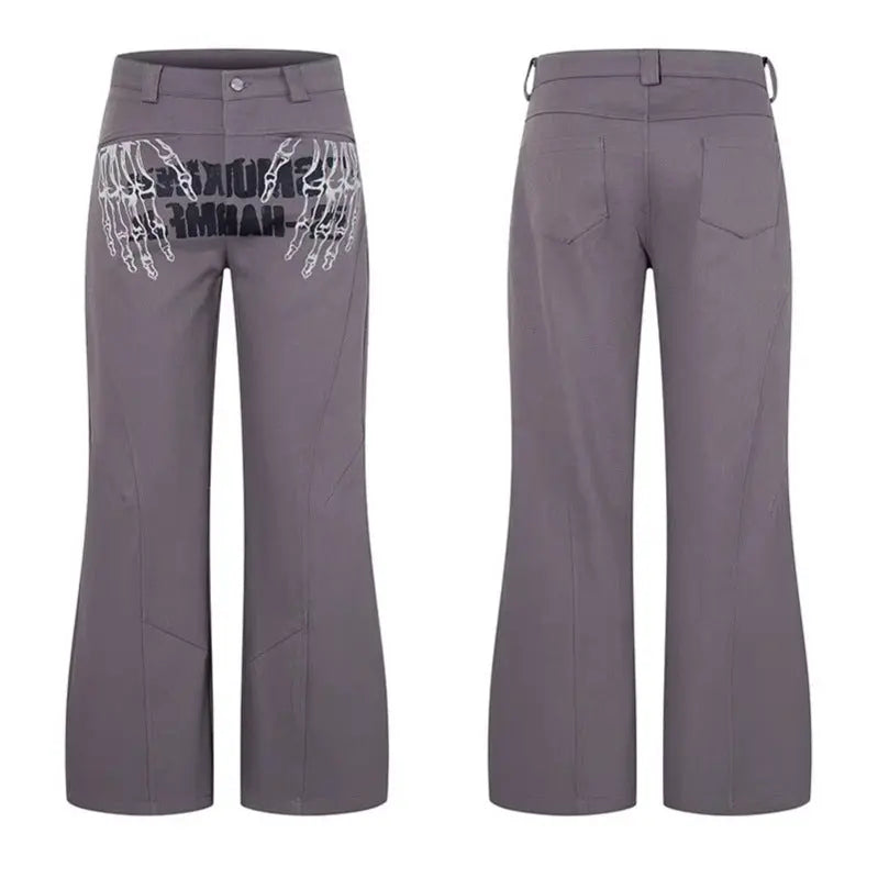 Graffiti Print Flared Casual Pants  Loose Fit Straight Leg Long Pants eprolo