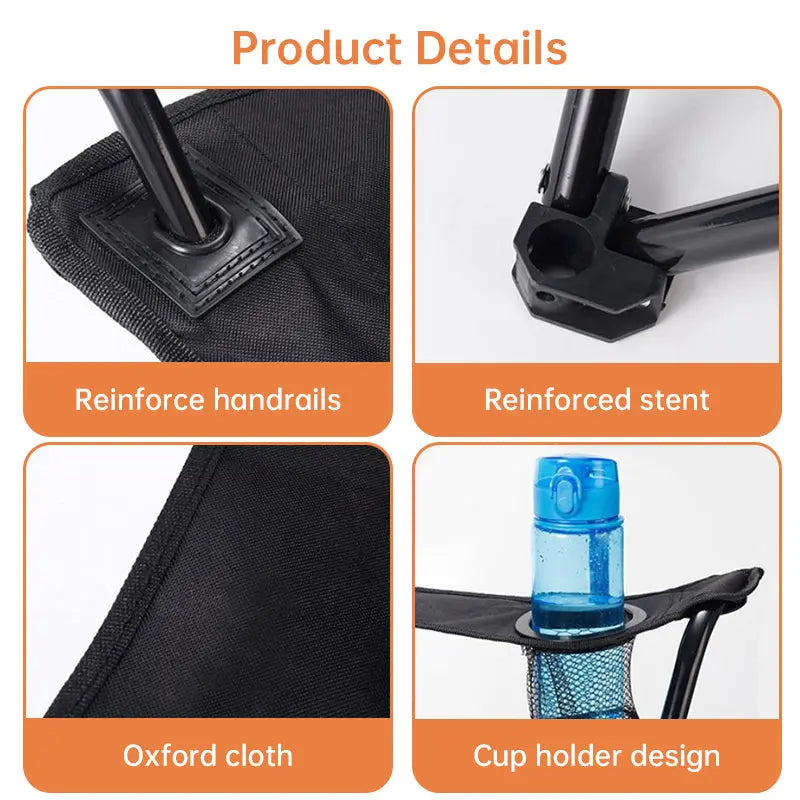 Portable Folding Camping Chair - 50x50x80cm Fishing Seat, Lightweight & Sturdy, Holds Up to 130kg, Easy to Carry eprolo